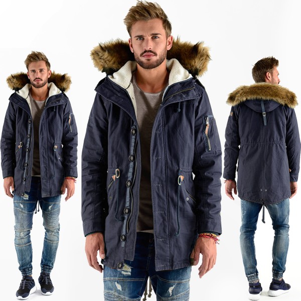 Luxury Parka" 2 in 1" navy mit herausnehmbaren Futter/abnehmbaren Kunstfellkragen
